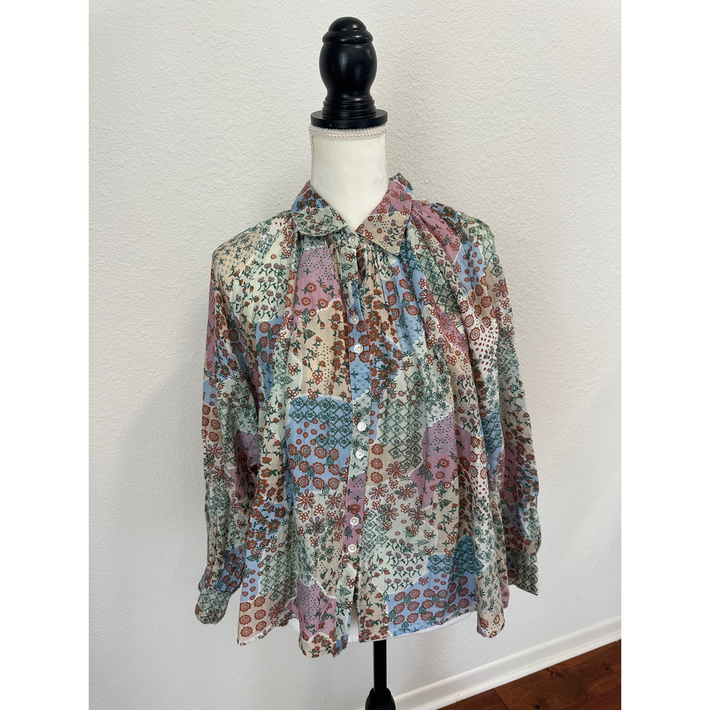 Roller Rabbit Adrianna top in a multicolor patchwork print in Blue